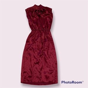 Vintage red satin tied neck dress